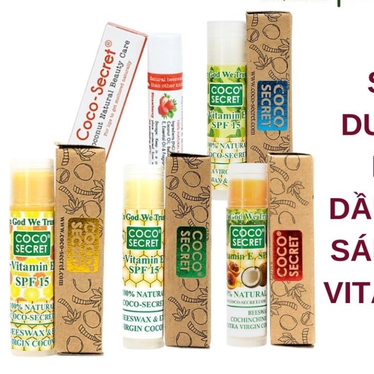 20 Son Dưỡng Môi Tinh Dầu Dừa Sáp Ong Vitamin E Coco Secret 5g Mềm Mượt Môi