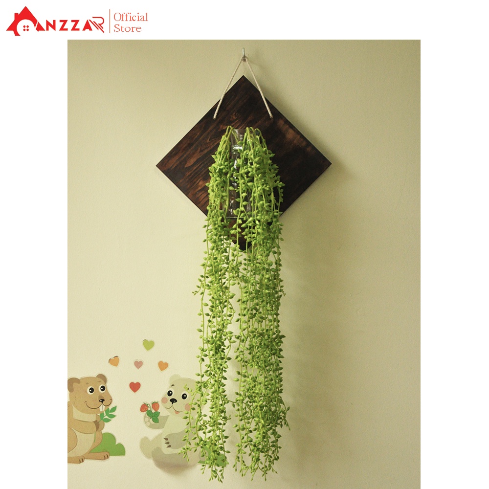 Giỏ hoa cỏ giả treo tường Anzzar gắn bảng gỗ kèm lọ thủy tinh thiết kế mới trang trí nhà cửa phong cách độc đáo BG-02