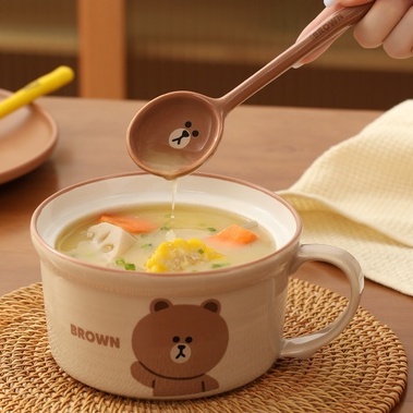 LINE FRIENDS Thìa Muỗng sứ kiểu Nhật Bản muỗng canh tay cầm dài