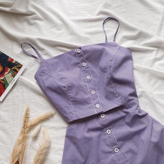 ĐẦM CARO TÍM CUT OUT LỆCH TÀ
