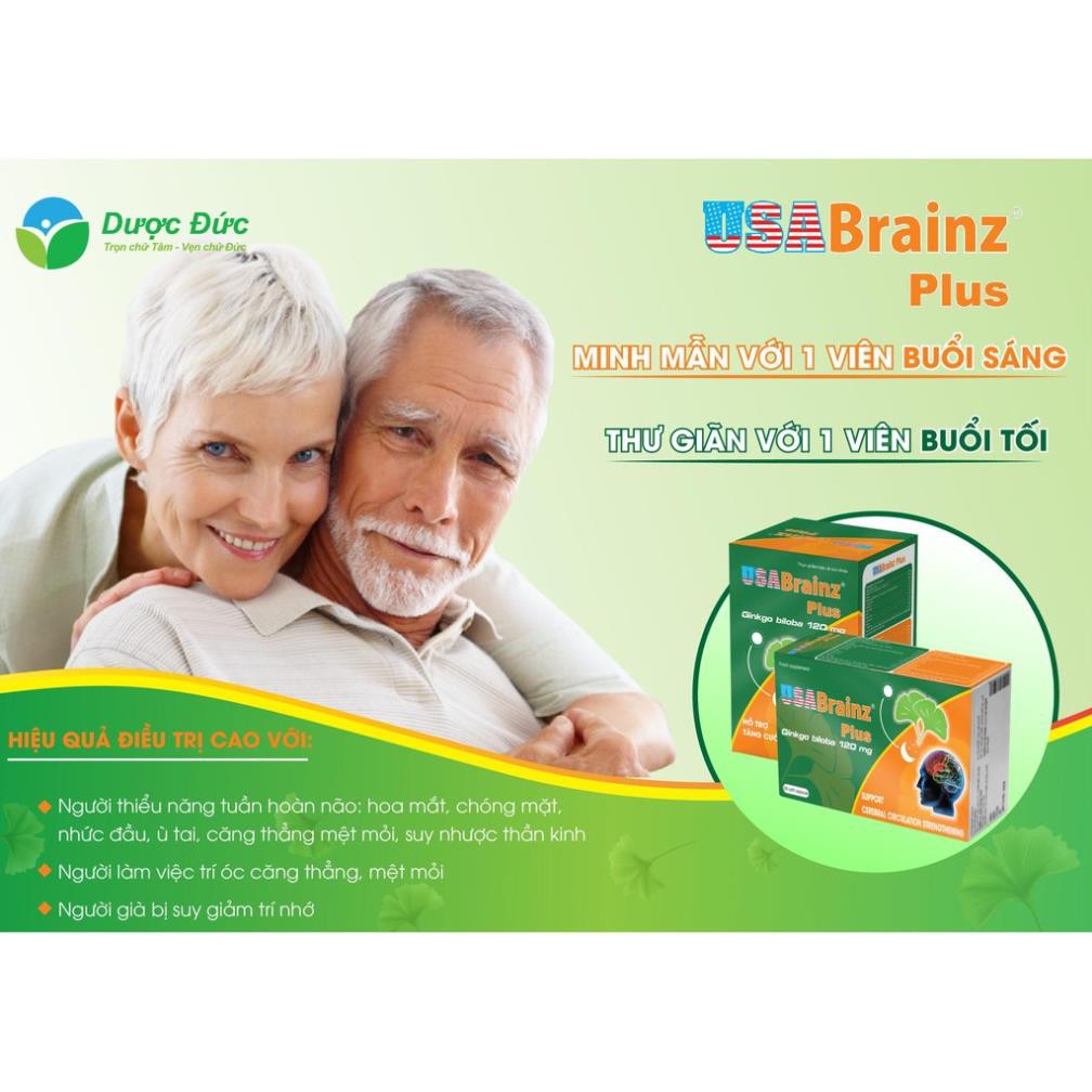 Viên Uống Bổ Não USBrainz Plus chứa ginkgo biloba giúp tăng cường tuần hoàn não - Hộp 100 Viên