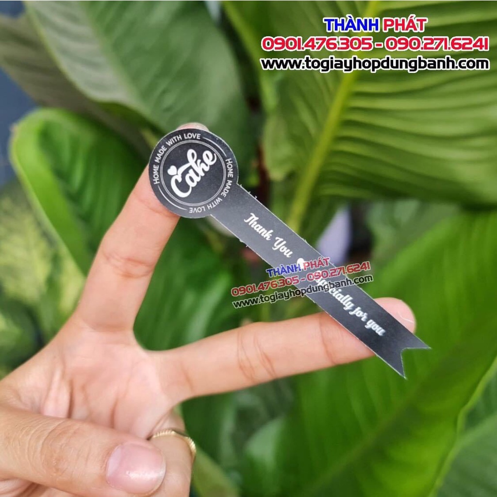 100 Tem dán niêm phong hộp bánh chữ Cake THANK YOU