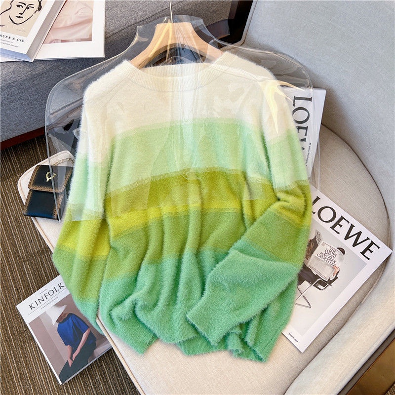 Áo Len Chui Đầu Cổ Tròn Màu Gradient Xanh Lá Cây Phong Cách Hàn Quốc Mới Cho Nữ  tao bao