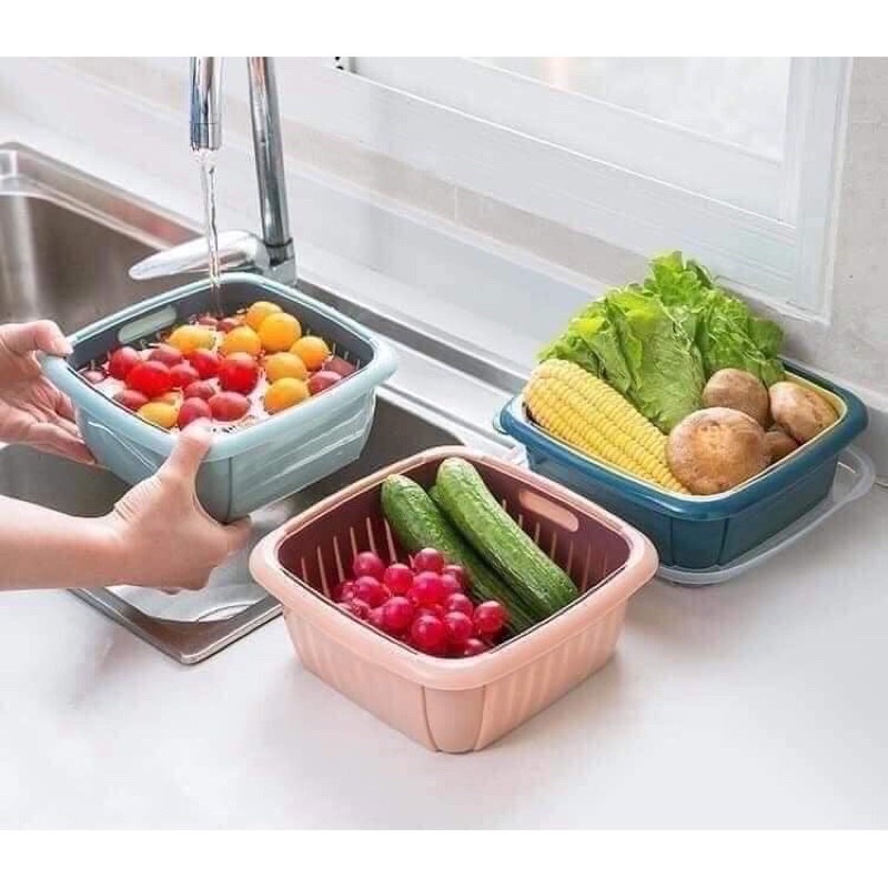 Bộ Thau Rổ Có Nắp Bảo Quản Tủ Lạnh Tiện Dụng