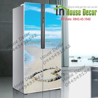 Hình dán tủ lạnh | Tranh dán tủ lạnh 3d Trái tim biển - Phù hợp mọi loại tủ