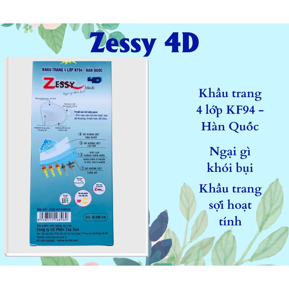 Khẩu trang y tế Zessy 4D hộp 20 chiếc