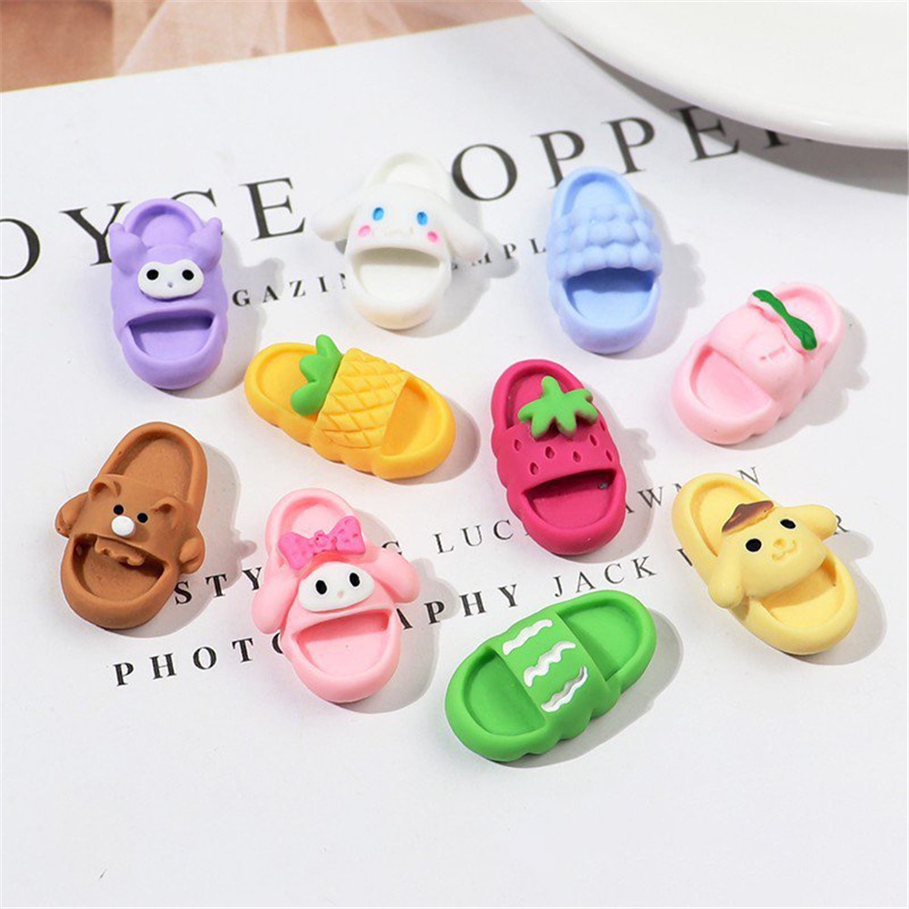 Set 10 Kẹp Tóc Hình Dép Hoạt Hình Mini Bằng Nhựa Resin DIY