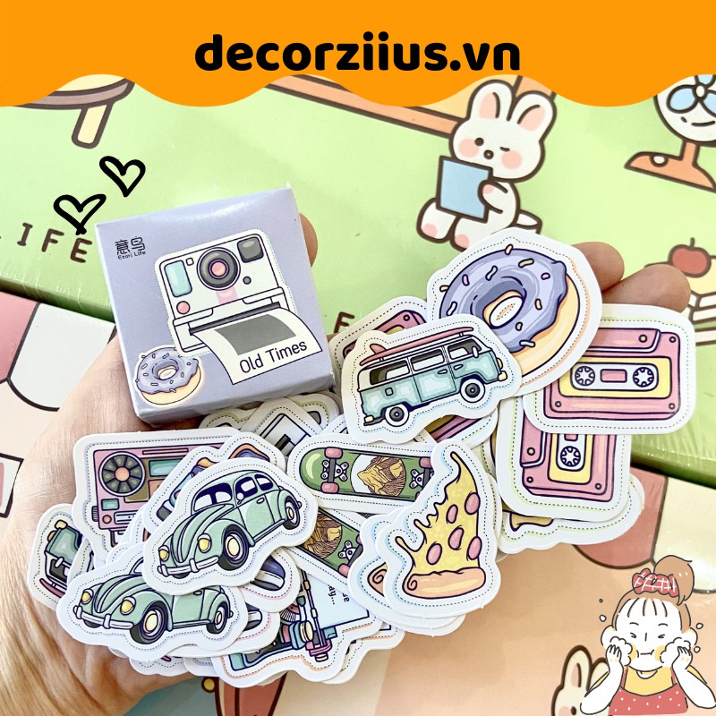 Sticker cute hàn quốc xinh xắn, hình dán sticker 45 miếng dán trang trí sổ còng