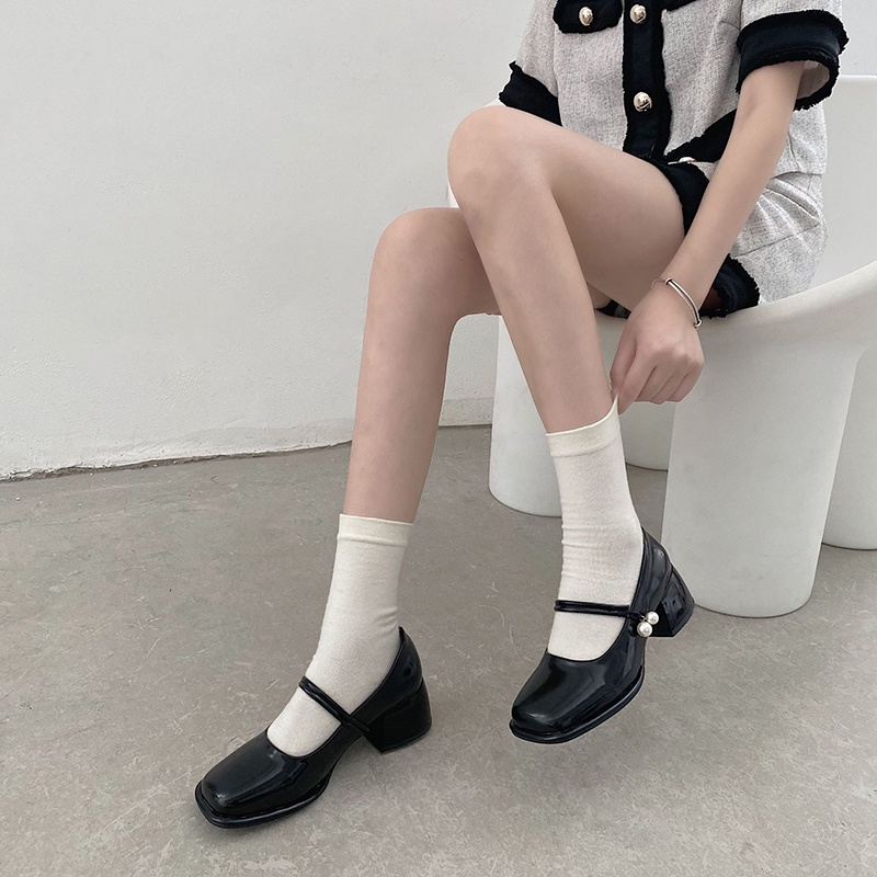 Giày cao gót IELGY mũi vuông thiết kế đơn giản thời trang theo phong cách retro cho nữ