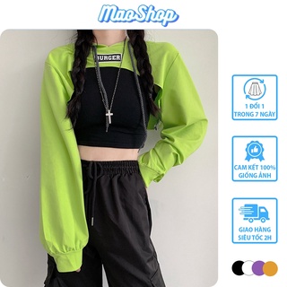 Set áo croptop Maoshop ôm body tay dài phong cách ulzzang Hàn Quốc, Áo hoodie croptop 2 món cá tính - C65