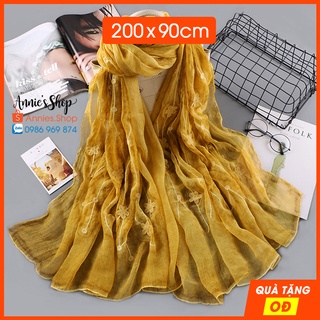 Kh027 khăn lụa thêu 3d apricot cao cấp