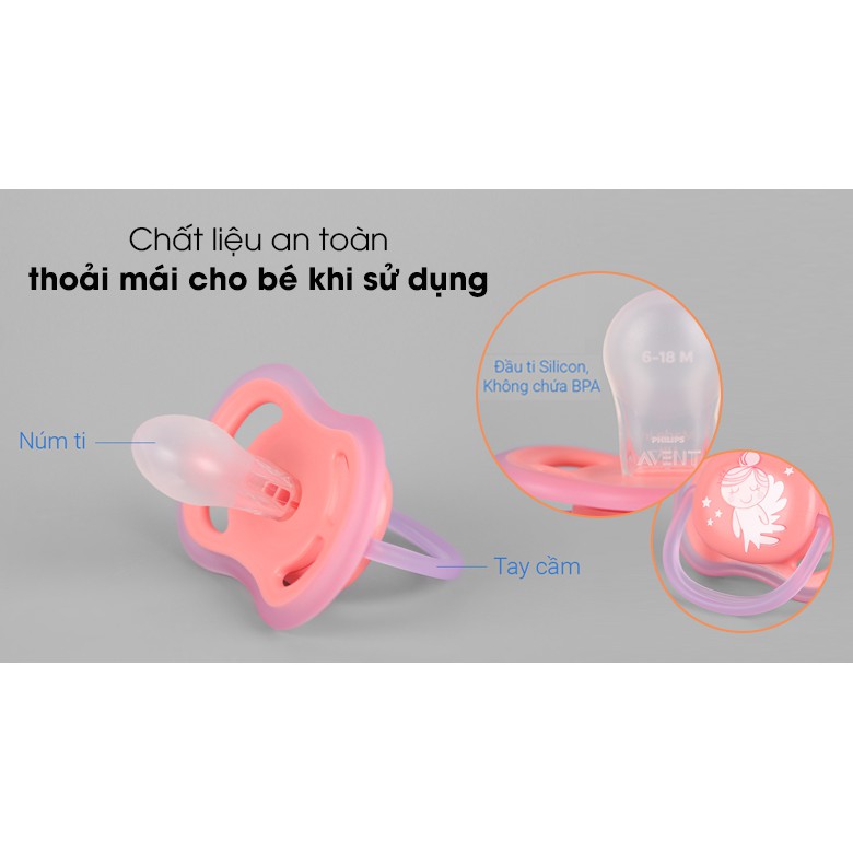 Ty Ngậm Chỉnh Nha Philips AVENT Ultra Air Siêu Mềm 6-18M  CHO BÉ