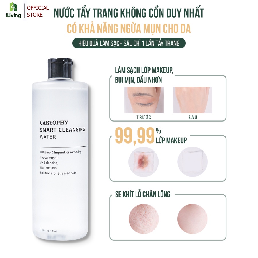 Combo dưỡng da giảm mụn mờ thâm Caryophy ( Nước tẩy trang + Sữa rửa mặt + Serum + Kem chống nắng) ILIVING-CARCBMN