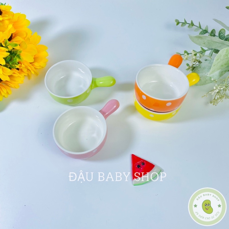 Bát ăn dặm, chén ăn dặm gốm sứ hình Gáo chấm bi cho bé tập ăn dặm 70ml