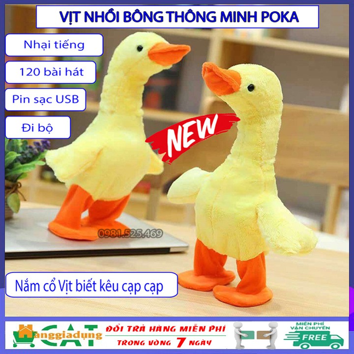 Đồ chơi nhồi bông Vịt PoKa nhại giọng, Vịt nhồi bông biết đi, có 120 bài hát, pin sạc tiện dụng