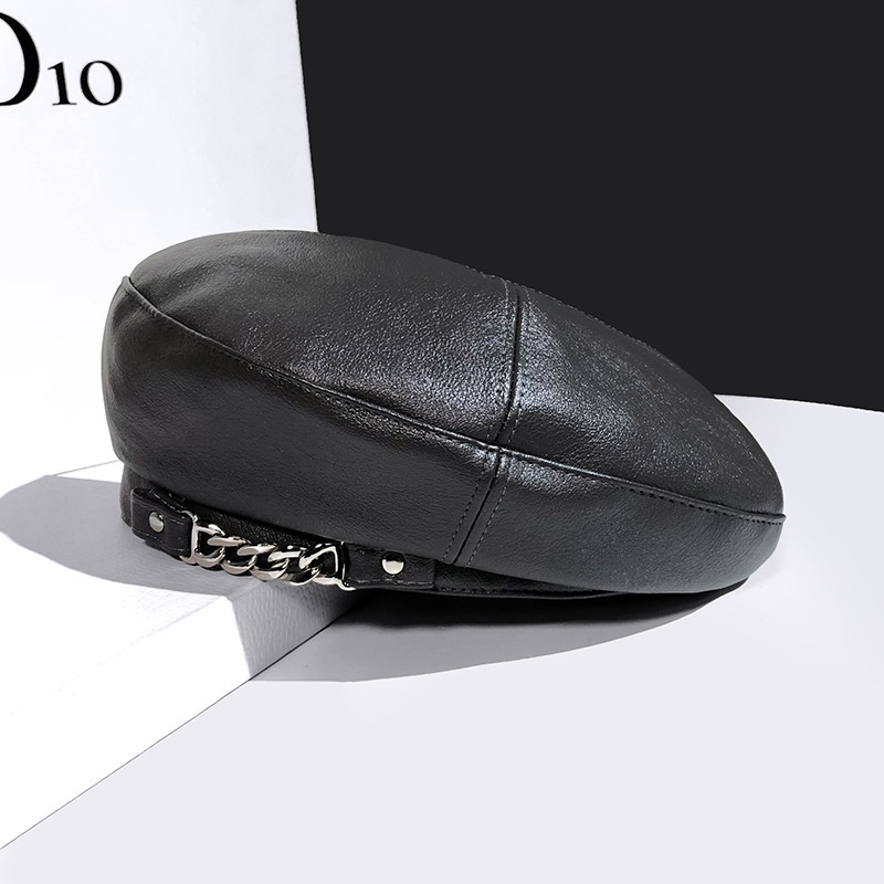 Mũ beret da PU phối dây xích phong cách thời trang Nhật Bản dành cho nữ