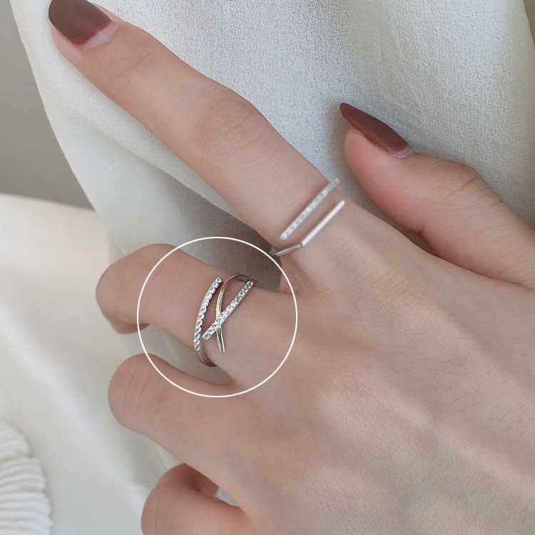 S925 Silver Diamond geometric opening ring female personality minority ring