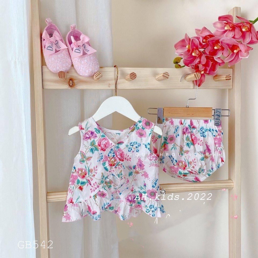Set Bộ Bé Gái Sát Nách Vải Thô Mềm Hoa Nhí Cực Yêu, Bộ Đồ Cho Bé Mặc Đi Chơi Đi Học