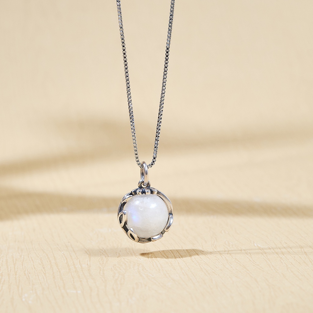 Mặt Dây Chuyền Khung Bạc Đá Mặt Trăng Moonstone Thiên Nhiên