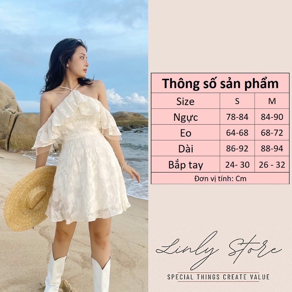 Váy cổ yếm nữ tay bồng [2 lớp] Váy ngắn trễ vai dáng xòe bèo cổ V-VCY2