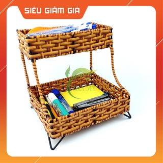 Kệ Mây 2 Tầng Nhỏ Dây Mây Dẹp Đa Năng, Kệ Đựng Bút Viết Văn Phòng Phẩm, Kệ Tầng Đựng Vật Dụng Spa Nail