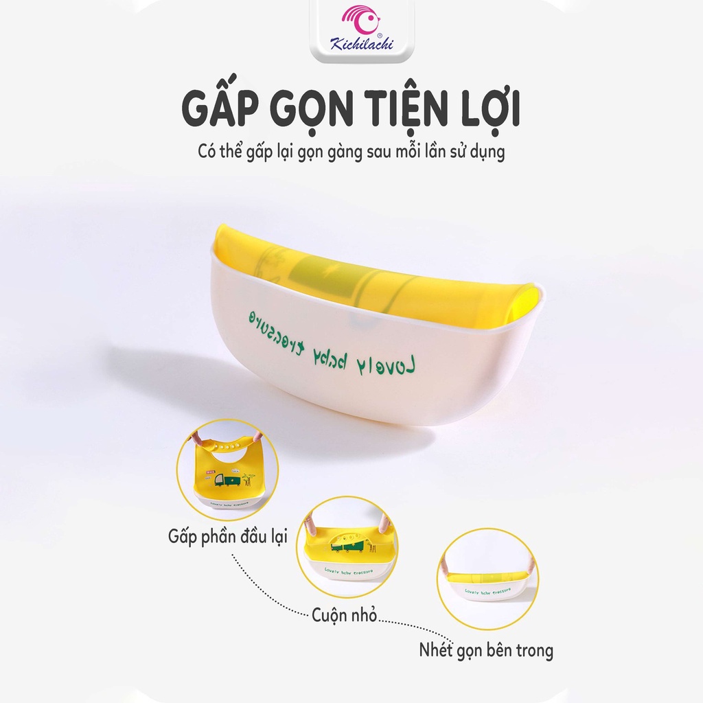 Yếm ăn dặm silicon cho bé có máng chống thấm đồ dùng cao cấp hình thú siêu cute tiện dụng