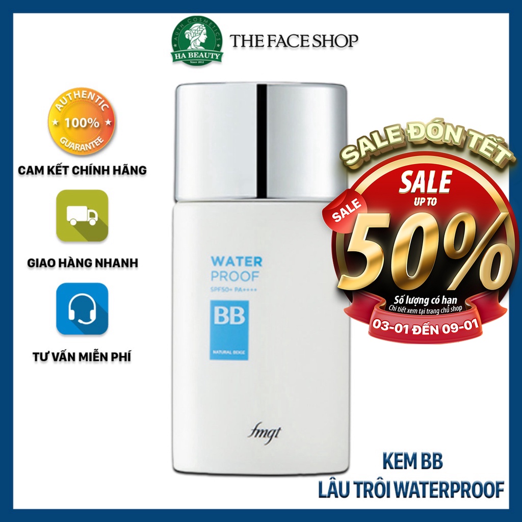 Kem nền che khuyết điểm trang điểm đa năng lâu trôi chống nắng SPF50+PA+++ WaterProof BB The Face Shop 50ml