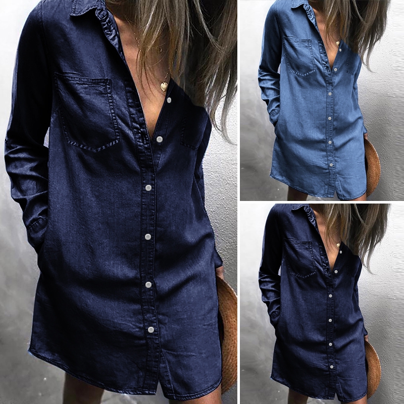Đầm Denim ZANZEA Tay Dài Thời Trang Dành Cho Nữ | BigBuy360 - bigbuy360.vn