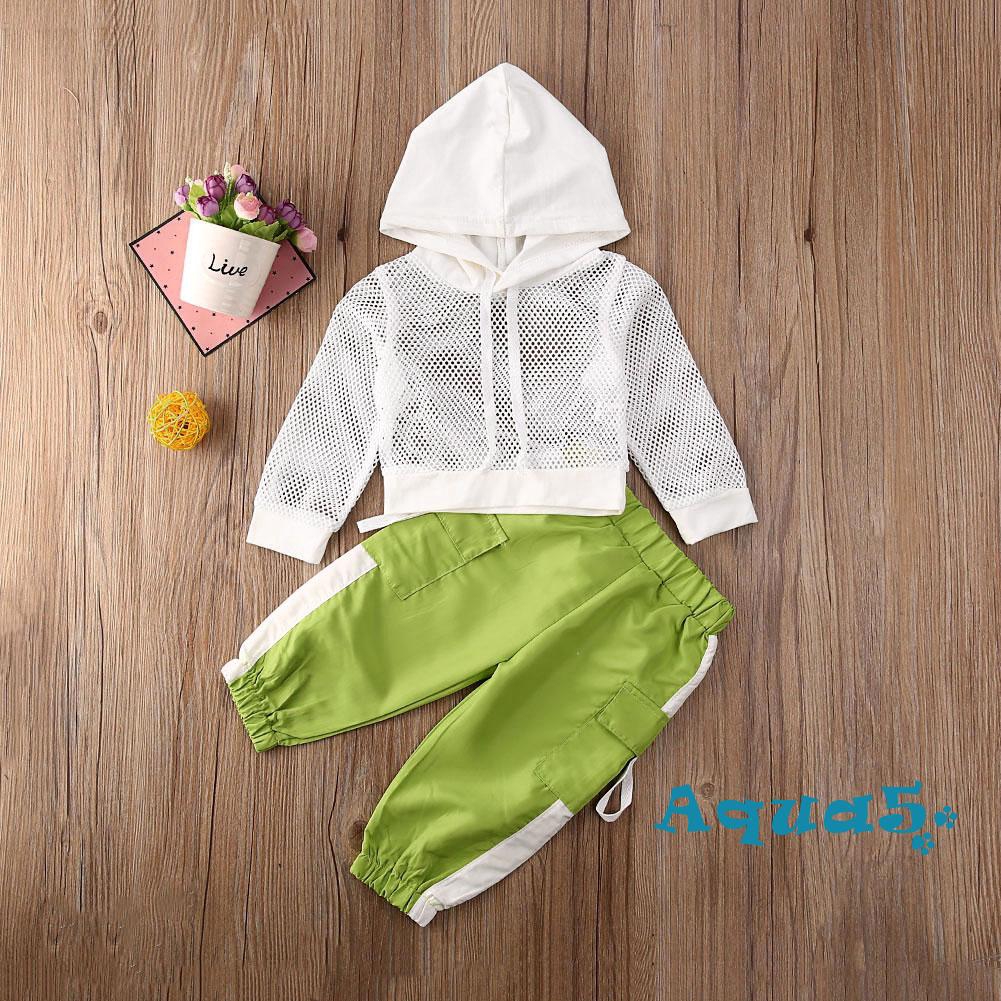 Set Áo Hoodie + Quần Dài Phối Lưới Dành Cho Bé Gái