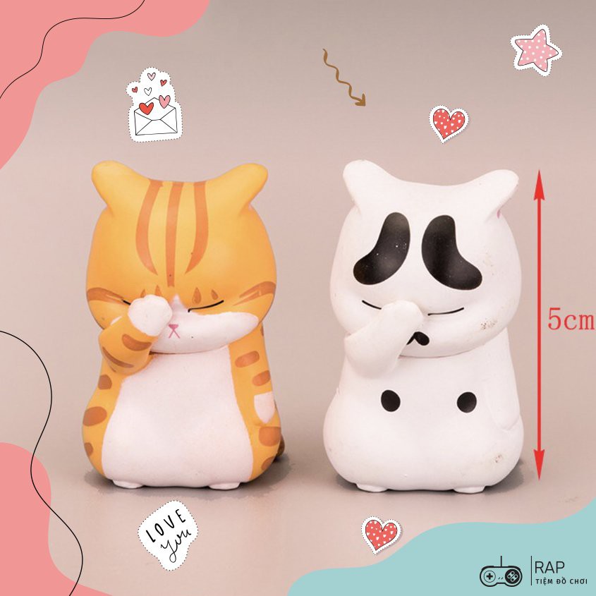 Set 3 mèo mô hình bất lực, mèo mô hình xấu hổ mèo che mặt mèo khoanh tay để bàn full biểu cảm dễ thương cute - HT19