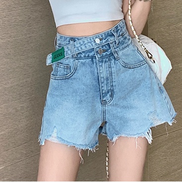 Quần Short Denim Lưng Cao Ống Rộng Plus Size Cho Nữ