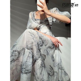 Đầm Dài In Họa Tiết Mực