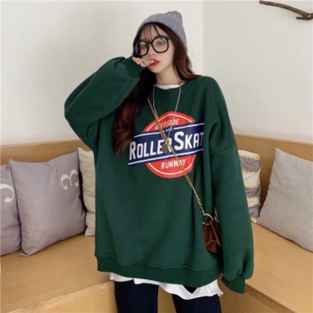 Áo sweater vải nỉ lót bông dày dặn in Roll