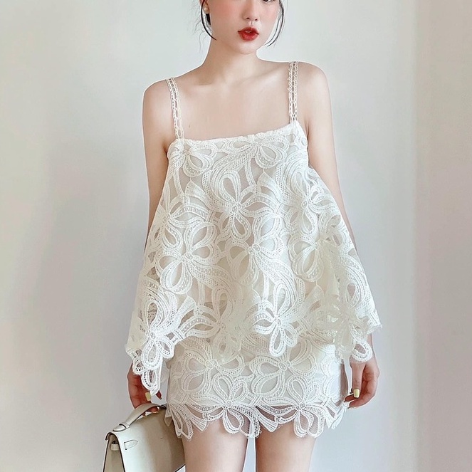 Set dự tiệc trắng hai dây ren siêu sang trọng _ ALVI