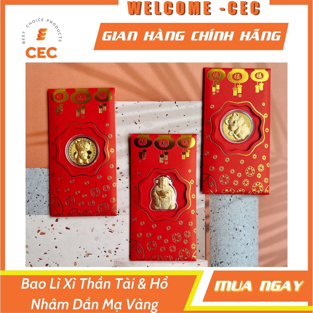 Lì xì đồng xu mạ vàng năm mới Nhâm dần 2022 hình con Hổ Cute ngẫu nhiên và Thần tài may mắn LX07 [CEC Store]