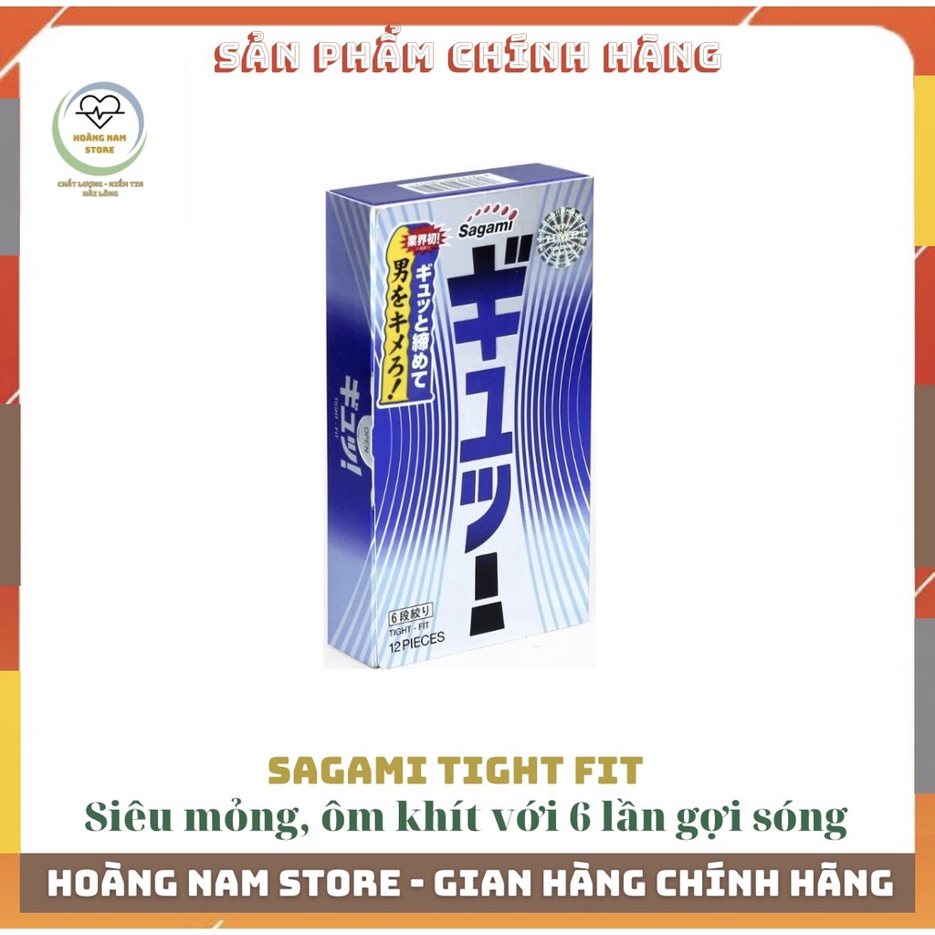 Bao Cao Su Sagami TightFit, siêu mỏng, ôm khít, có 6 đường gân lượn sóng giúp thăng hoa  - Hộp 12 chiếc