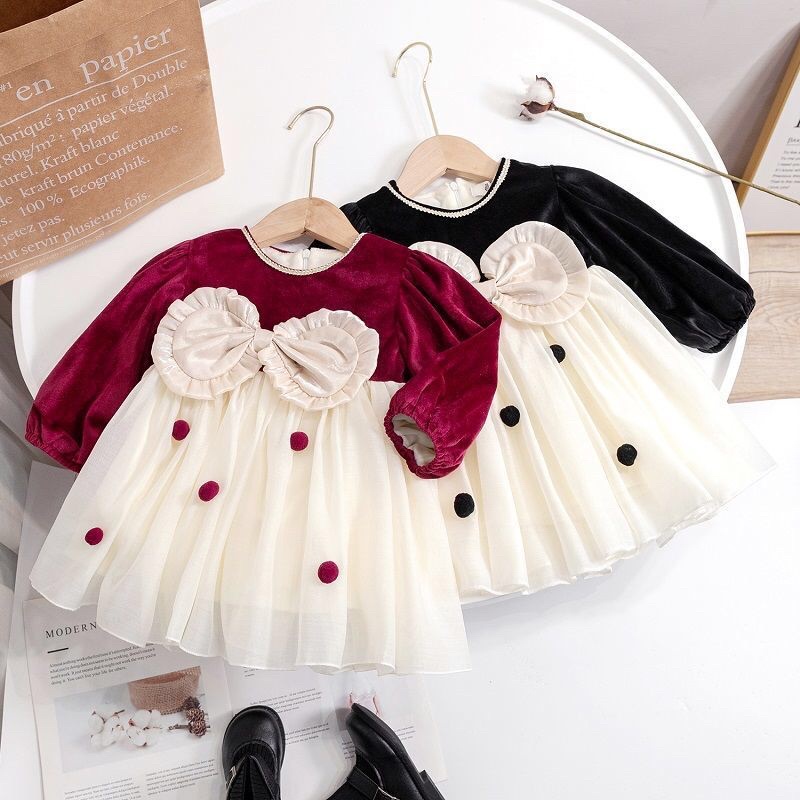 Váy nhung nơ công chúa xinh xắn cho bé Mia store