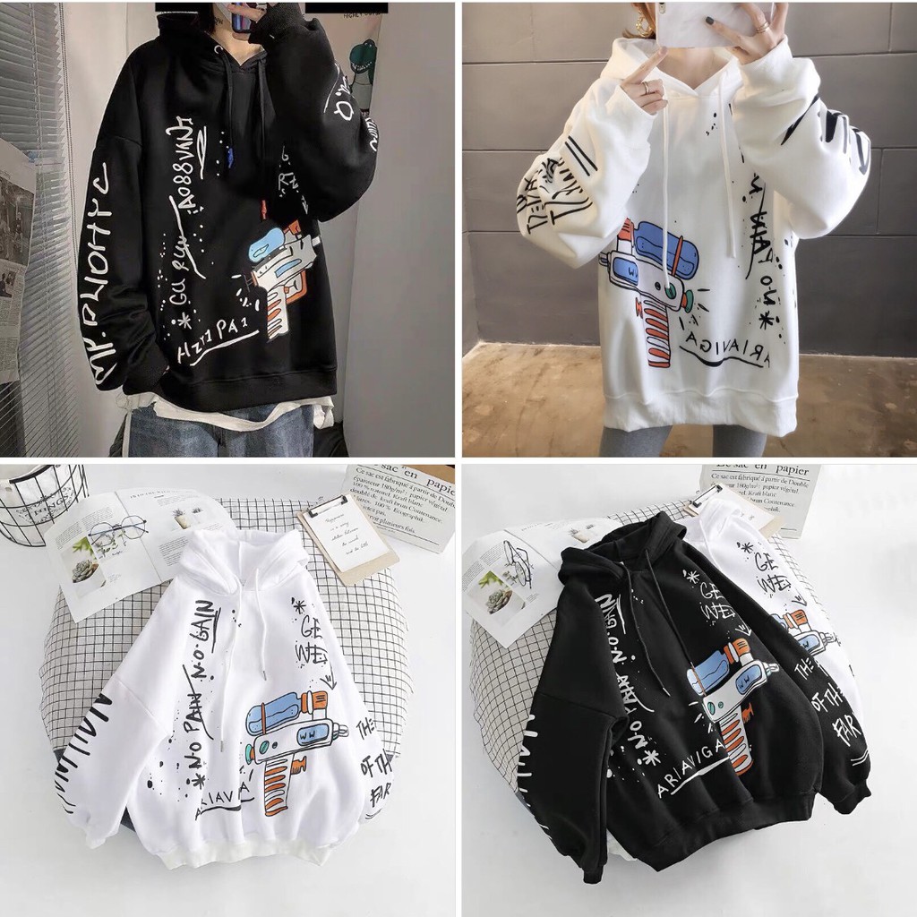 Áo Hoodie Nón Chui Trùm Đầu Nữ Chất Vải Nỉ Poly Unisex Nam Nữ, In Súng Nước WAH019NOTR | BigBuy360 - bigbuy360.vn