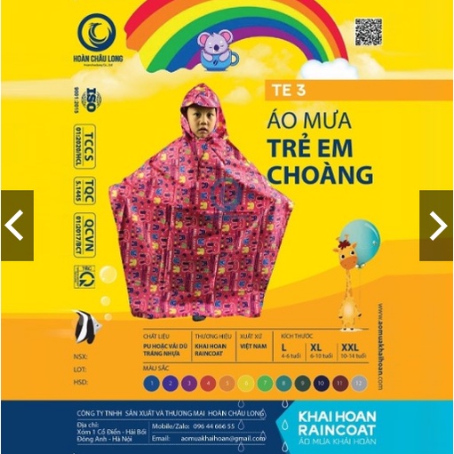 Áo mưa cánh dơi trẻ em Áo mưa choàng cho bé dày dặn hoạ tiết siêu đẹp