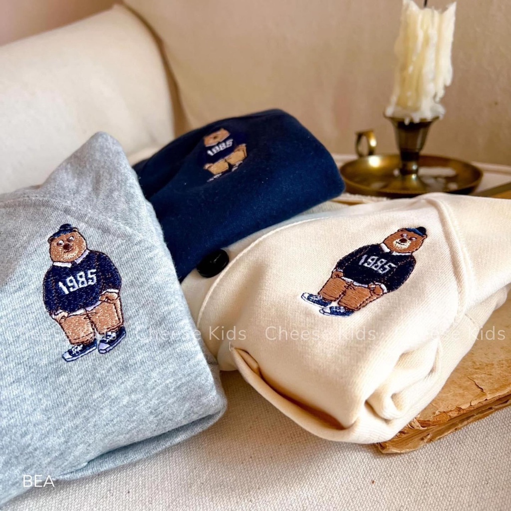 BÁN SỈ ÁO KHOÁC NỈ BÔNG CÀI KHUY THÊU GẤU CHO BÉ