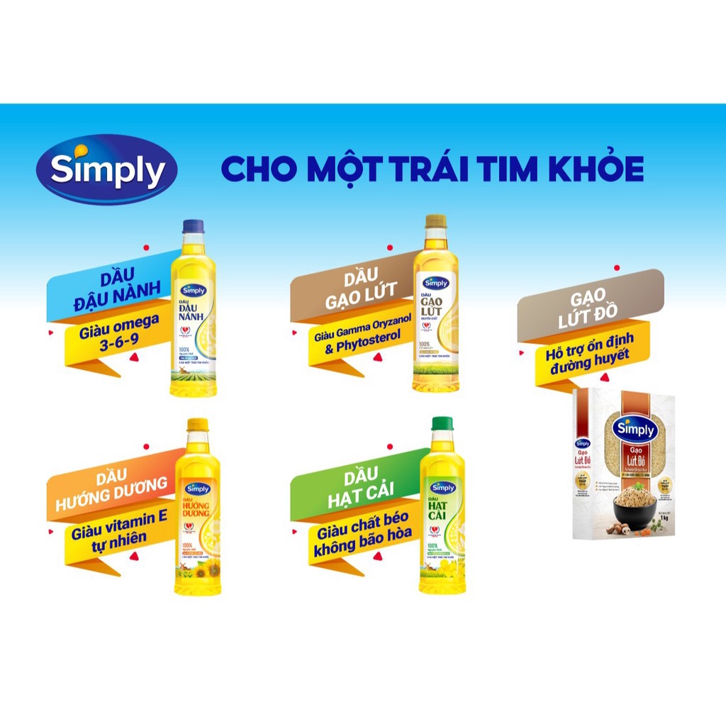 [SenXanh Emart] Combo 3 chai Dầu gạo lứt Simply 1L