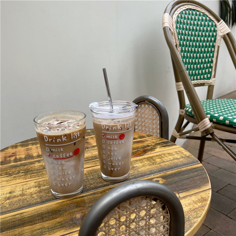 Ohaya Bộ Năm Cốc Thủy Tinh Mềm Cách Nhiệt In Chữ Màu Cam Đám Mây Phong Cách Hàn Quốc