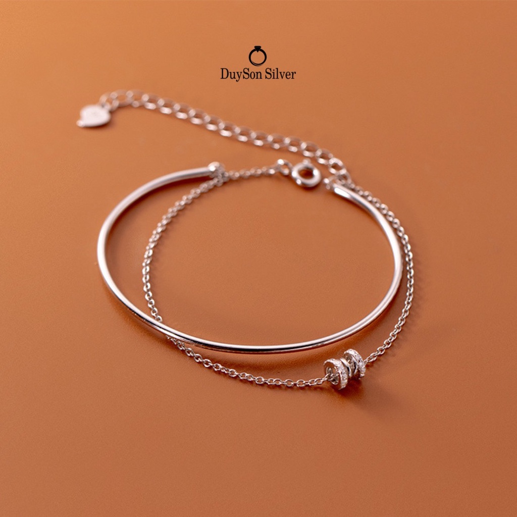 Lắc tay bạc nữ tinh tế thanh lịch, Vòng tay kép bạc Ý 925 cá tính mạ vàng trắng cao cấp DUYSON SILVER  [LTXK6]