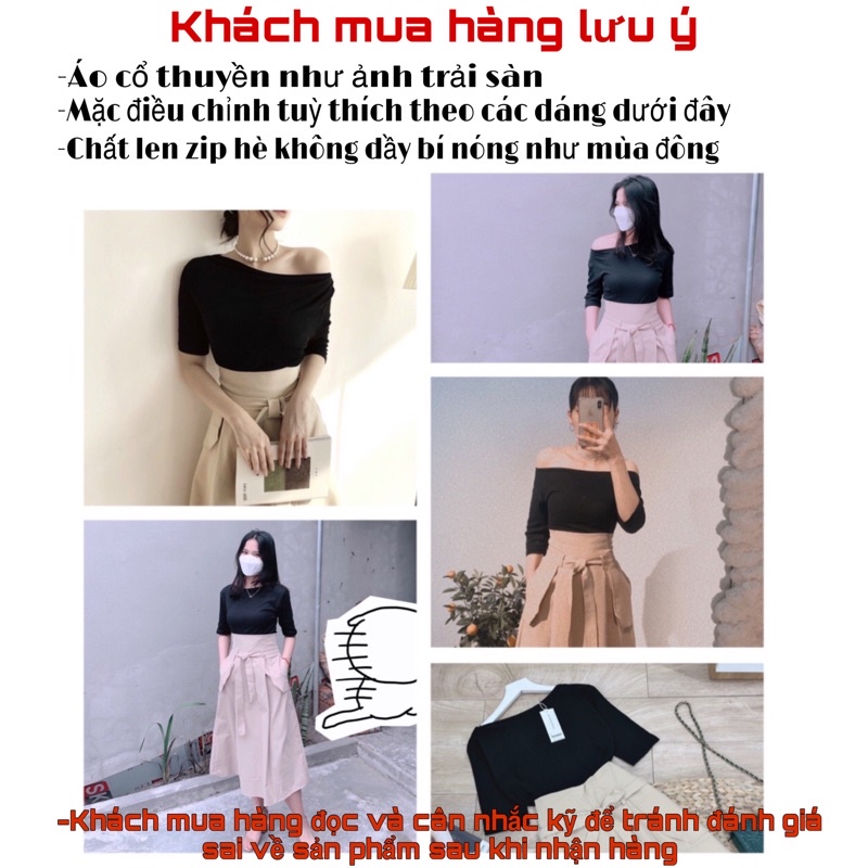 Set Áo Zip Bệt Vai Cùng Chân Váy Váy KaKi Dài