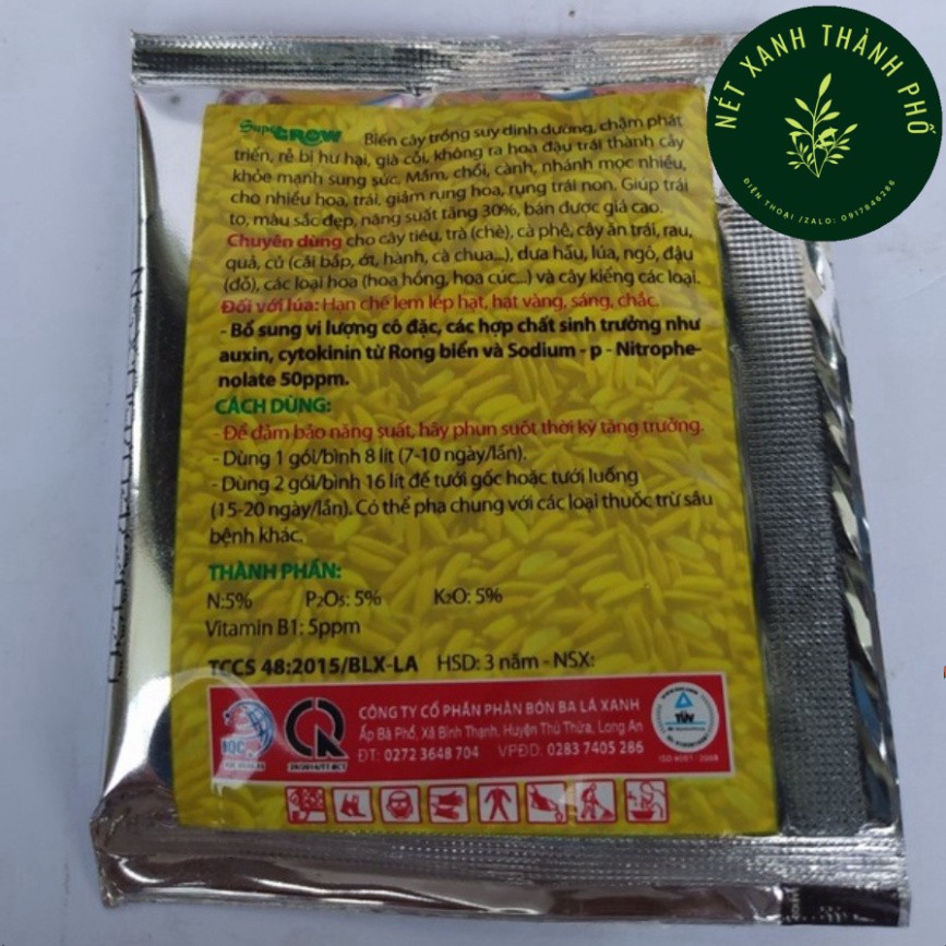 Phân Bón Lá Ba Lá Xanh Đậm Đặc Số 1, nguyên liệu chánh phẩm từ Mỹ