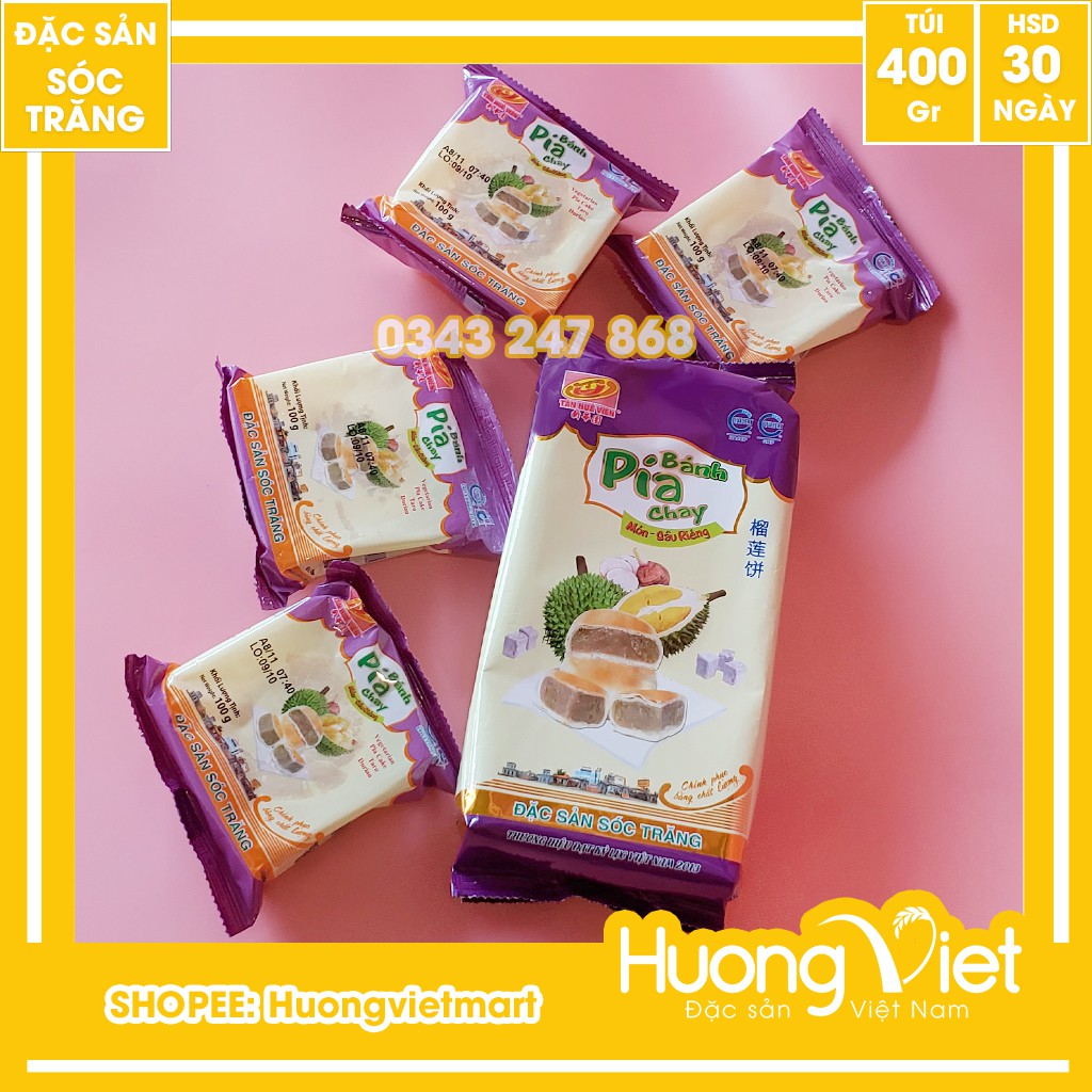 Bánh pía CHAY MÔN sầu riêng Tân Huê Viên 400g, bánh pía không trứng Tân Huê Viên Sóc Trăng [TÚI 4 BÁNH]