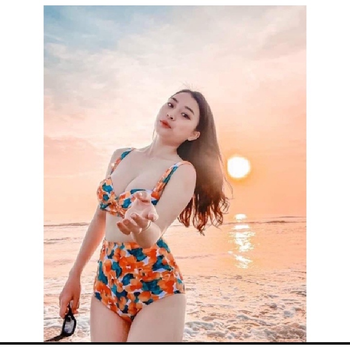 Sét bikini 3 món đồ bơi đi biển hoa cam kèm khăn VATIXA BKN115