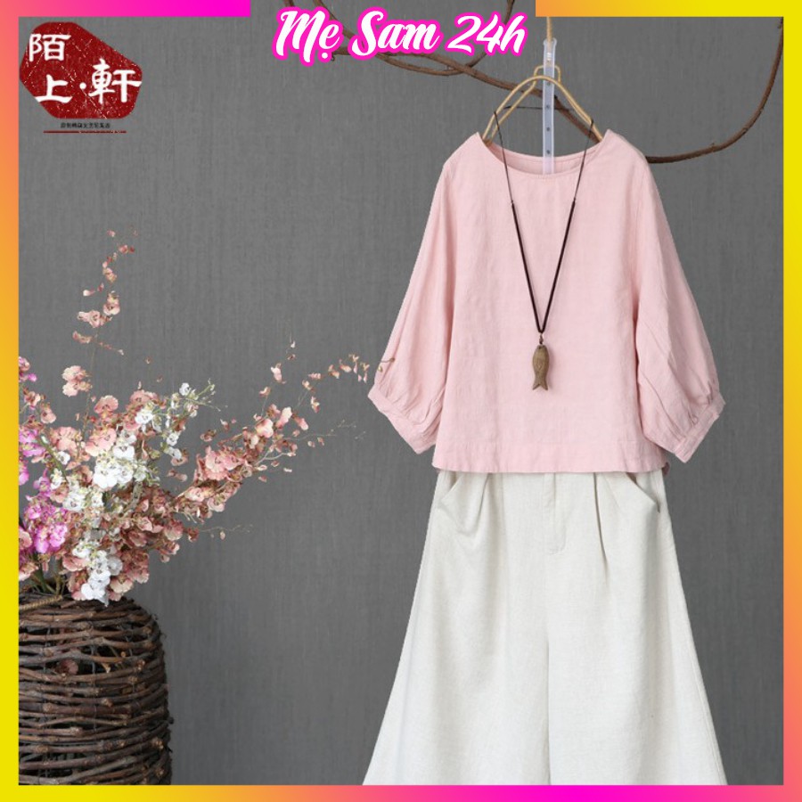 Áo kiểu nữ Hàn Quốc Mẹ Sam 24h chất liệu đũi mềm mát, thấm mồ hôi, form vừa xinh AKH.46