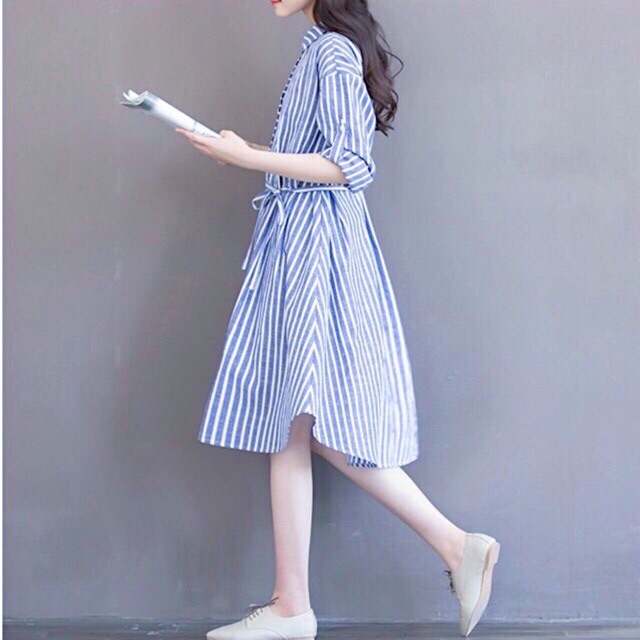 [Mã FATHANG5 giảm 10K đơn 50K] Đầm sọc xanh form A (kèm hình thật) | BigBuy360 - bigbuy360.vn