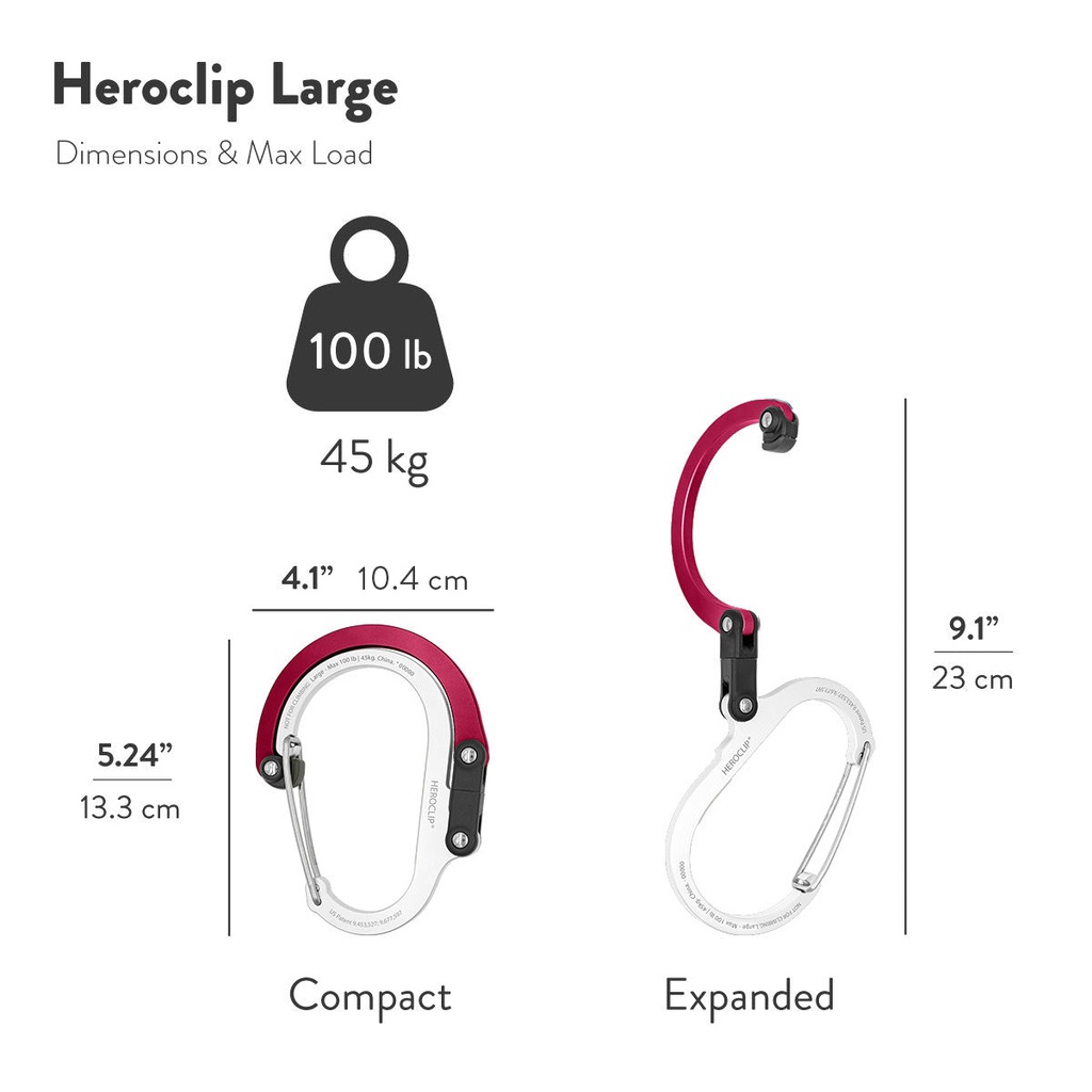 Móc khóa Heroclip size Large chịu được tải trọng 45 kg - Màu Hot Rod Red